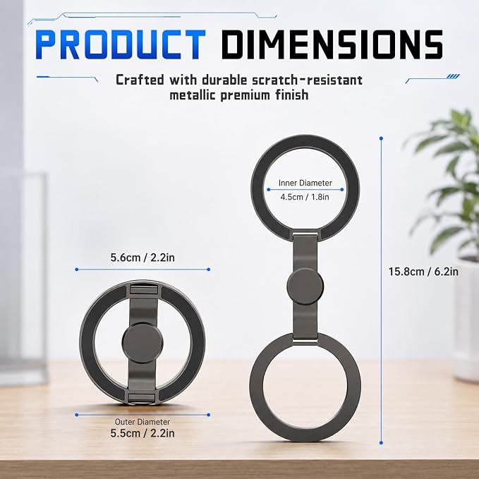 Magnetic Phone Stand Fidget Spinner, Dual-Sided Magnetic Phone Grip,2-in-1 Fidget Spinner & Phone Stand,360° Rotation Foldable MagneticPhone Holder Grip for iPhone 12-17,for Car Desk Gym, Gunmetal