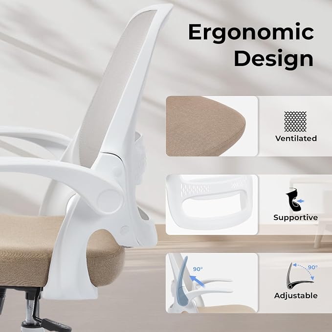 amseatec Mesh Office Chair, Ergonomic Home Office Chair with Flip-Up Arms | Breathable Mesh Back & 3" cushion. BIFMA Certified. 90-110° Rocking. Supports 300 lbs.