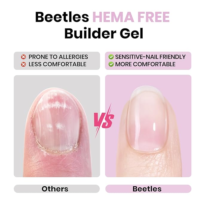 Beetles Builder Gel HEMA-Free,2 Pcs 8 in 1 Jelly Purple & Glitter Building Apex,Strengthening Thickening Sensitive Nails Extension,for Begginer DIY UV Nails at Home,Light Purple Building Gel