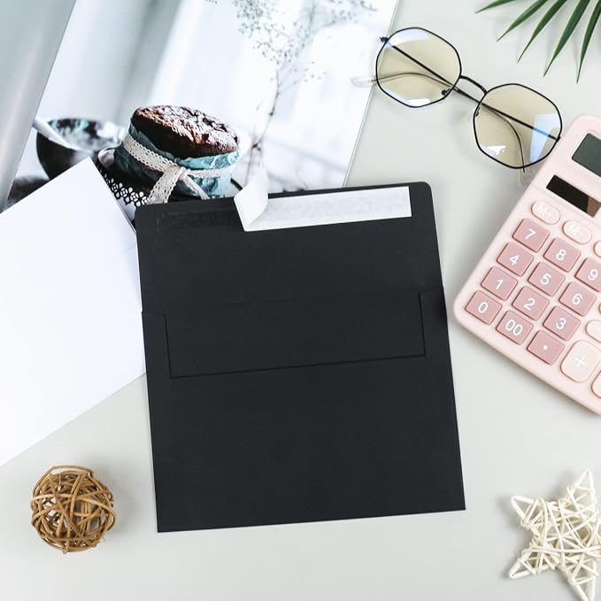 100 Packs Black 5x7 Envelopes, A7 Envelopes for Card Invitation | 120gsm envelopes, 5.25x7.25 inch fits 5x7 cards, peel & press, for weddings/cards/baby shower/photos/graduation/postcards