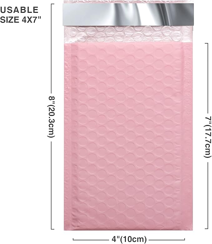 Metronic Small Bubble Mailers 4x8 800Pack Bulk Bubble Mailers Usable Size 4x7", Waterproof Shipping Envelopes Self-Seal Padded Envelopes, Packaging for Small Business, Jewelry, Light Pink