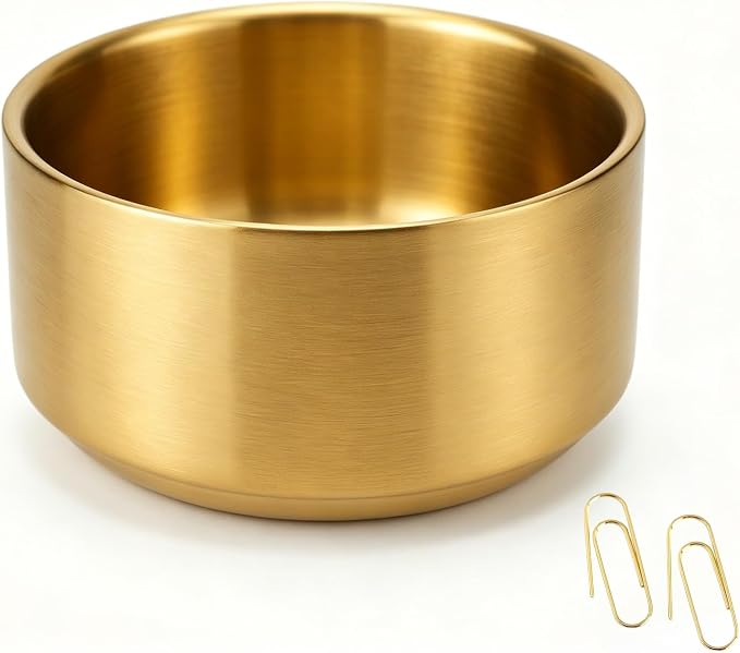 Paper Clip Holder, Bowl-Shaped Desk Organizer for Paperclips, Binder Clips & Bobby Pins, Small Office Organizer (Gold)