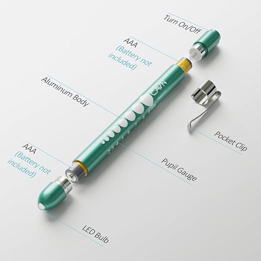CAVN Pen Light with Pupil Gauge LED Penlight for Nurses Doctors | 2 Pcs Reusable Medical Penlight for Nursing Students (Teal/White)