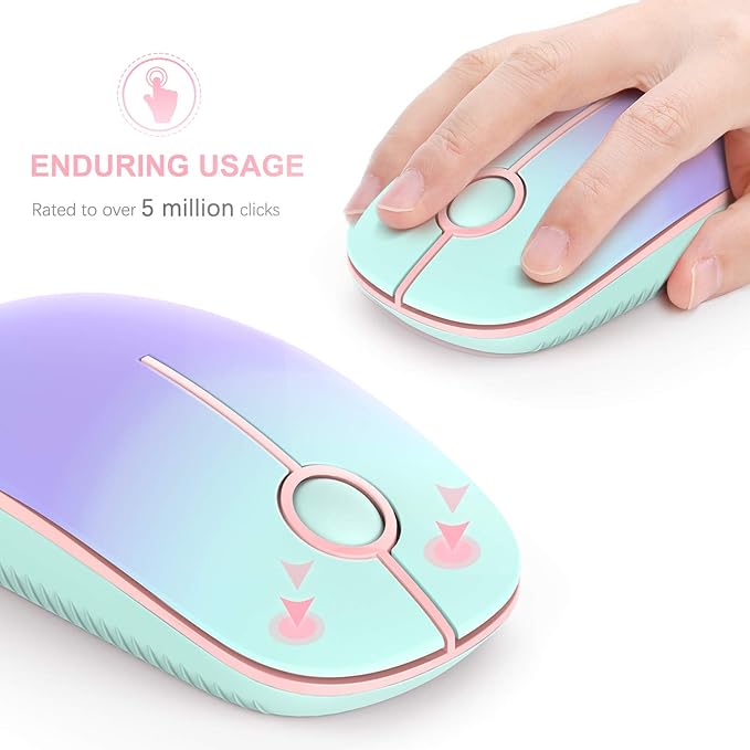 VssoPlor Wireless Mouse, 2.4G Computer Laptop Mouse, Mint Green to Purple | Slim Portable Mouse, Plug & Play USB Nano Receiver, Quiet Silent Optical Mice for Notebook, PC, Laptop, Computer