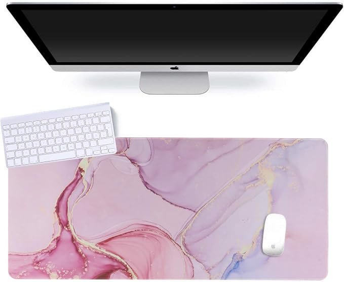 iCasso Extended Gaming Mouse Pad 35.4x15.7in Desk Pad,Glitter Marble | Non-Slip Rubber Base Mousepad with Stitched Edges, Waterproof Keyboard Mouse Mat Desk Pad for Work Office Game Home,