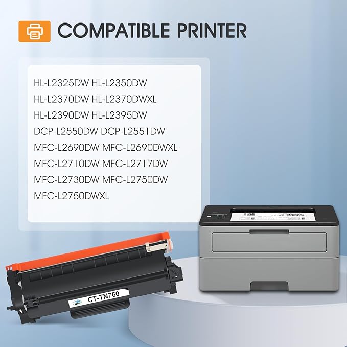 TN760 Toner for Brother Printer TN730: Compatible for Brother TN 760 TN-760 730 MFC-L2710DW DCP-L2550DW HL-L2395DW MFC-L2750DW TN-730/TN-760 TN-730 HL-L2350DW HL-L2370DW HL-L2390DW Black Cartridge
