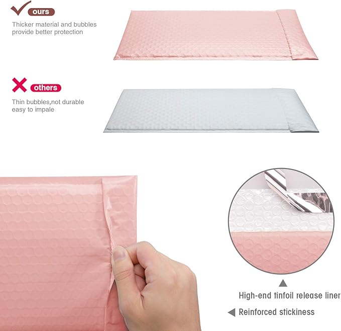 GSSUSA Bubble Mailers 6x10 Inches Padded Envelopes 50 Pack Usable Size 6x9" Small Envelope Bags Shipping Bag Bulk Pack Self Seal Package Mail Packing Business Supplies, Light Pink