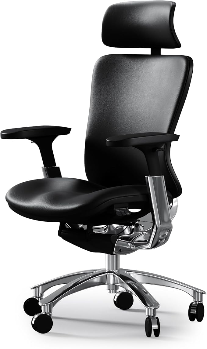 TOMU Genuine Leather Office Chair - Ergonomic Executive Office Chair for Boss and Manager, with Adjustable armrest, Headrest, Lumbar Support and Reclining Back- Luxury and Commercial