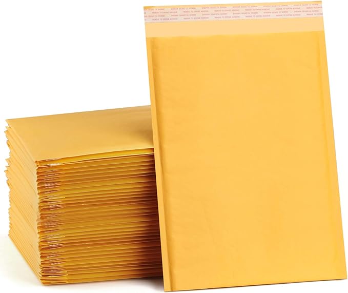 UCGOU Kraft Bubble Mailers 9.5x14.5" 25 Pack Usable Size 9.5x13.5" Yellow | Self Seal Waterproof Padded Envelopes,Tear Resistant Large Bubble Mailer Shipping Bags for Makeup Book Small Business #4