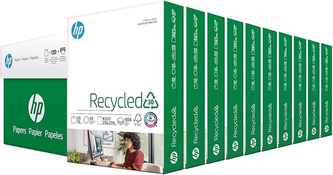 HP Papers | 8.5 x 11 Paper | 30% Recycled Paper | 10 Ream Case - 5000 Sheets | 92 Bright | Made in USA - FSC Certified | 112100C