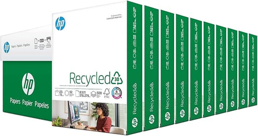 HP Papers | 8.5 x 11 Paper | 30% Recycled Paper | 10 Ream Case - 5000 Sheets | 92 Bright | Made in USA - FSC Certified | 112100C