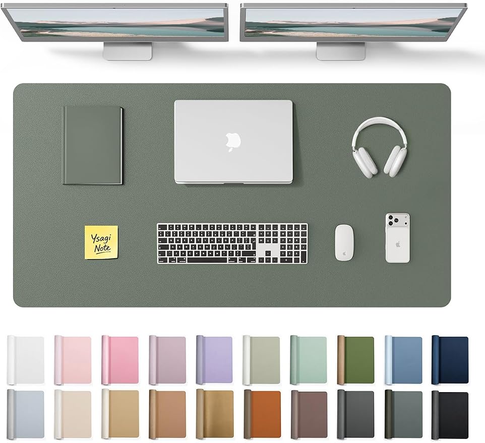 YSAGi Leather Desk Protector, Office Mat, Large Mouse Mat, Non-Slip PU Leather Blotter, Laptop Desk Pad, Waterproof Writing Pad for Office and Home (Dark Green, 47.2" x 23.6")