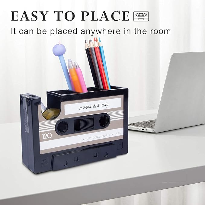 Aobopar Cute Tape Dispenser, Pink Tape Dispenser Desk, Office Desktop Tape Dispenser, Funny Novelty Tape Dispenser Pen Holder, Retro Cassette 80'S Desk Accessory Organizer