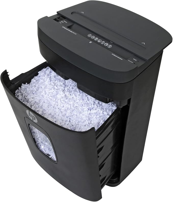 HP - Micro Cut Paper Shredder, 12-Sheet with Slide Top for Office | Micro Cut High Security Shredding, Slide Top Design, Pullout Basket, Rolling Casters, Home And Office Use
