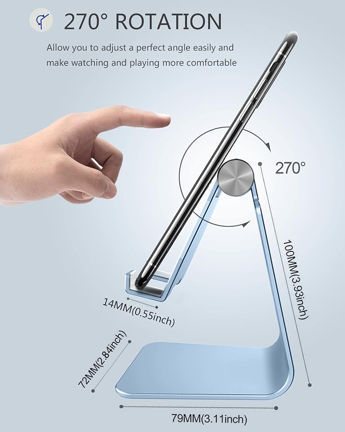 CreaDream Aluminum Cell Phone Stand, Adjustable Phone Holder for Desk | Adjustable Viewing Angle, Desktop Stand, Stable Base, Fits iPhone 17 16 15 14 13 Pro Max Desk Accessories, Sierra Blue