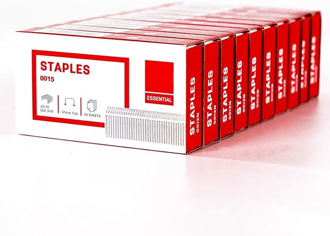 Leven 5,000 Staples - Fits 60 Sheet Capacity Stapler, 3/8" Leg Length | 70 Sheet Capacity, 23/10, Jam Free Sharp Chisel Point Design - 10 Boxes of 500
