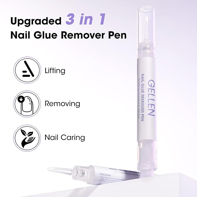 Gellen Nail Glue Remover, Nail Glue Remover for Press on Nails, 5 Pcs Non Acetone Gel Glue Off Remover, 10s Quick Remove for Nail Tips Fake Nails Solid Glue Gel