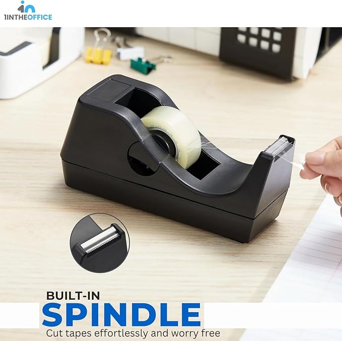 1InTheOffice Tape Dispenser Desk, Desktop Tape Dispenser, Black 2 Pack (Tape Dispenser)