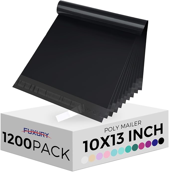 Fuxury 1200pcs 10 x13 inch Poly Mailers,Waterproof Shipping Bags for Clothing,Strong Adhesive Shipping Envelopes for Small Business,Self Seal Mailing Bags Poly Mailer Bags Black