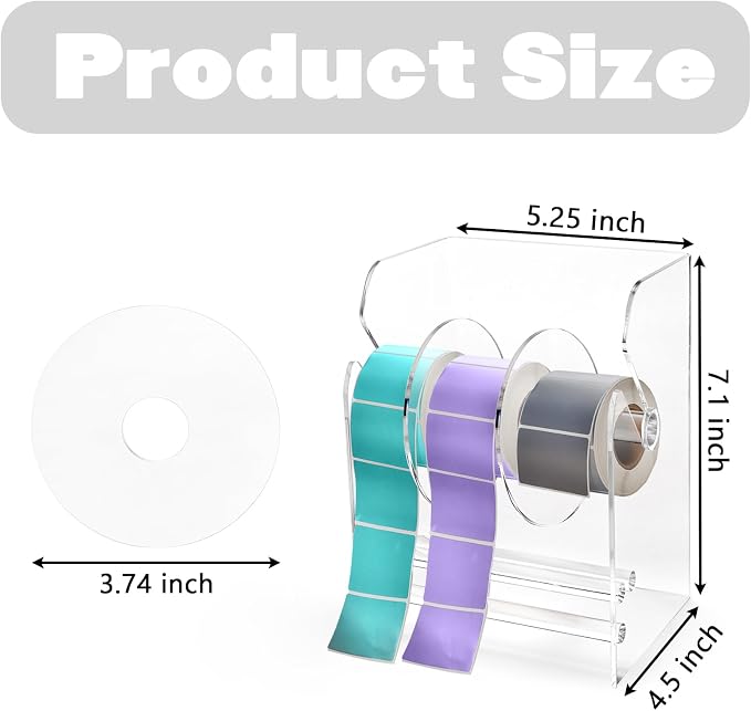Lawei Adjustable Label Dispenser, 3 Disks Acrylic Label Dispenser Sticker Roll Holder, Transparent Tape Label Holder Rolls Organizer, Individual Sticker Stand Label Holders for Office Home Desktop