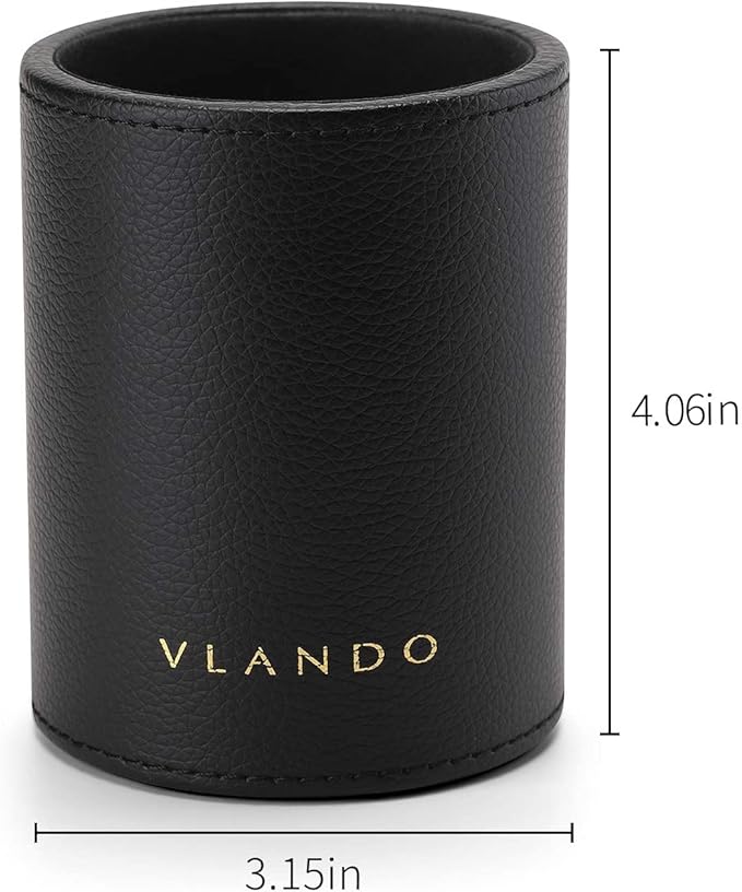 Vlando Office Desk Organizer Leather Desktop Organizer Caddy with Drawer for Storing Desktop Supplies and Accessories (Black Set)
