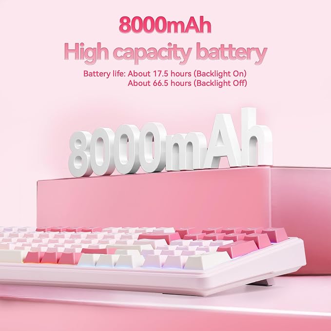Aula F99 Pink Mechanical Keyboard,Wireless Gaming Keyboard Creamy | Tri-Mode BT5.0/2.4GHz/USB-C Computer Keyboard,Hot Swappable Custom Full Size Keyboard,Strawberry Mint Switch Creamy Sound