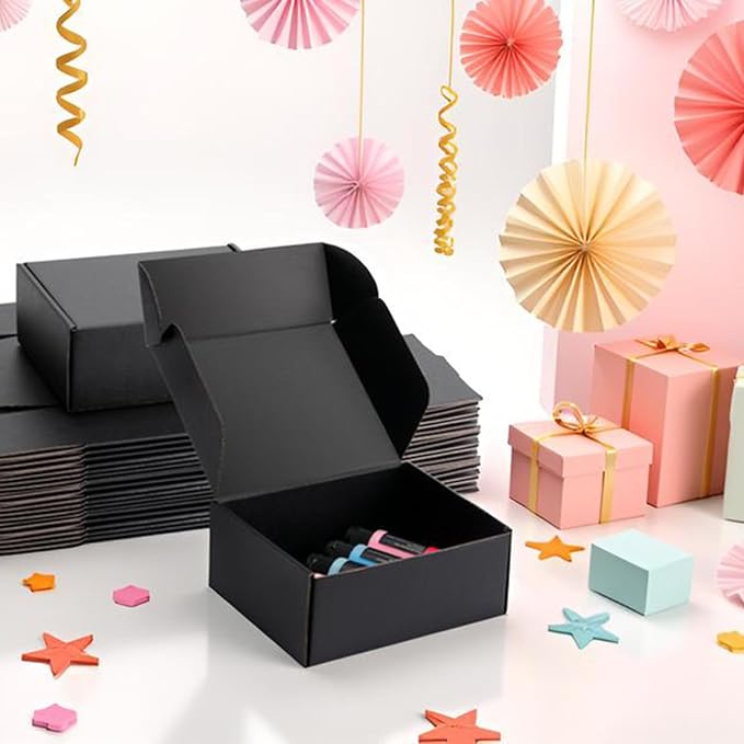 8x6x3 inch Black Shipping Boxes for Small Business- Set of 25 | Sturdy ECT 32 Corrugated Cardboard Mailer Boxes, Easy Assemble for Packaging, Mailing, Gift Giving & Ecommerce Packing