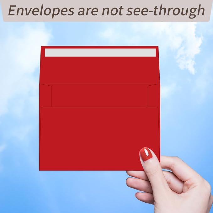 100 Packs Red 4x6 Envelopes for Invitation A6 Small Envelope | A6 envelopes self seal,for 4x6 cards weddings invitations greeting cards photos,printable,120g durable thick paper