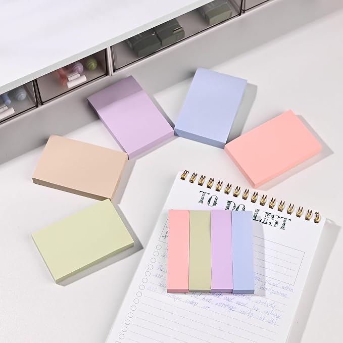 BAYTORY 6 Pads Pastel Sticky Notes, Small Self-Stick Note (3x2 & 3x0.7 in) | Index Tabs Easy to Post for School Office Notebook