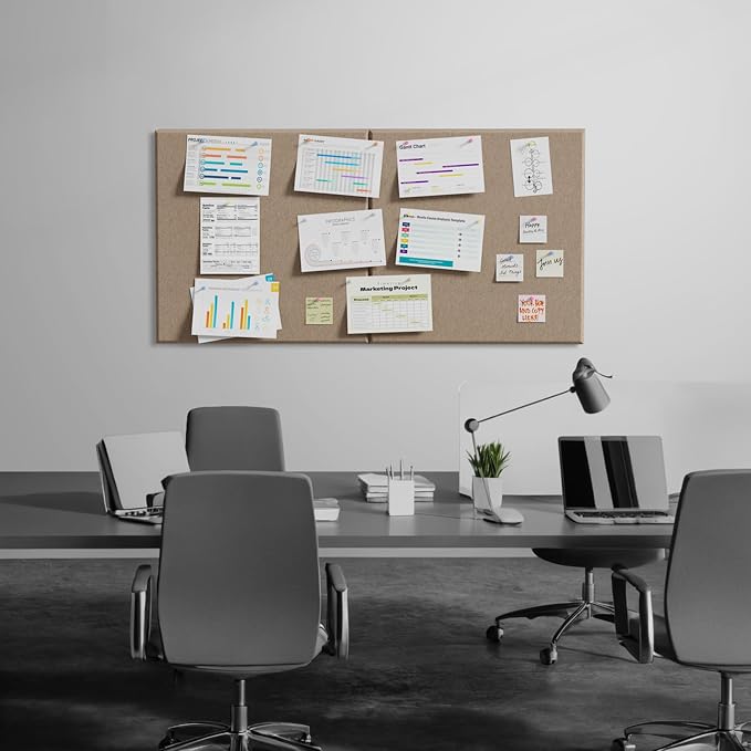 MaxGear Extra Large Bulletin Board 72" x 48", Tan Felt Wall Tiles Pushpins | 6 Pack 23.7" x 23.7" Wall Panels, Pin Vision Board DIY Office & Home Decor, Modern Cork Board For Walls Alternative