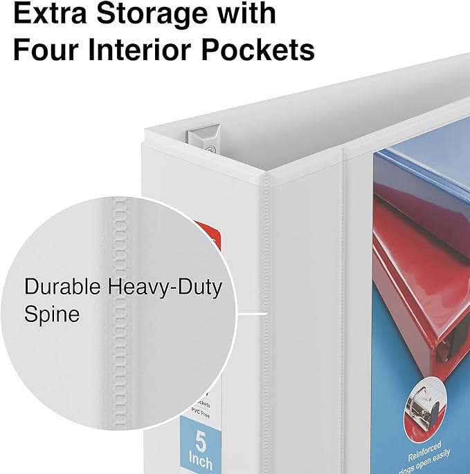 Staples Heavy-Duty 5-Inch D-Ring View Binder, Extra Large Capacity Holds Up to 1,000 Sheets, White, for Office & Archiving
