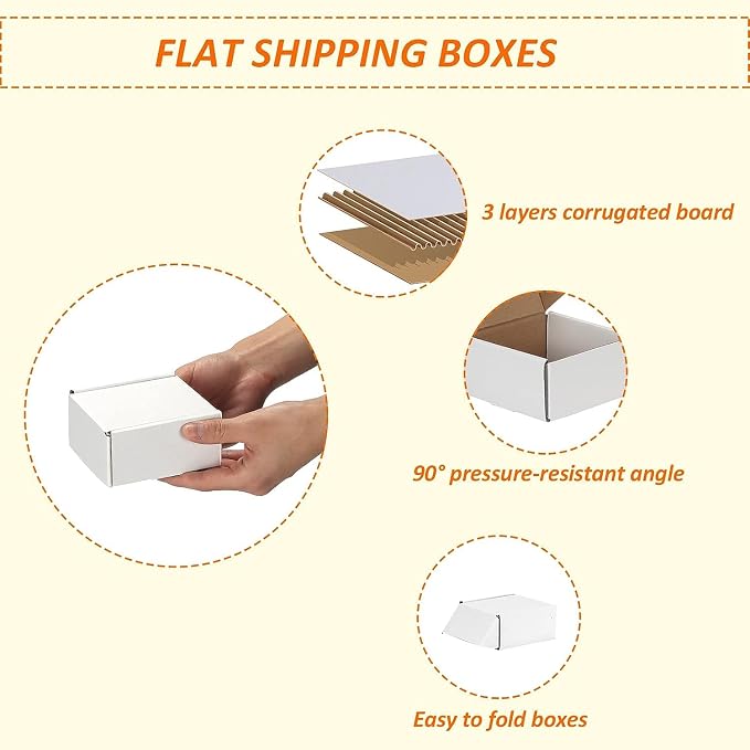 HORLIMER 4x4x2 inches Shipping Boxes Set of 50, White Corrugated Cardboard Box Literature Mailer