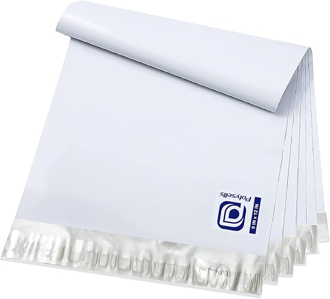 POLYSELLS 100 pcs 9x12 Inches White x Silver Poly Mailers Shipping Envelopes, Strong Adhesive Sealing, Waterproof, and Tear-resistant Postal Mailing Bags for Clothing and Accessories