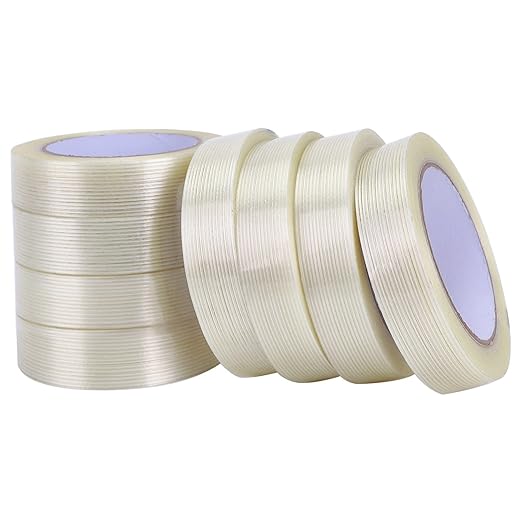 8-Pack Filament Strapping Tape 6.3mil x 1inch x 27yds Commodity Grade Heavy Duty Transparent Reinforced Fiberglass Tape, Thickened and Super Sticky