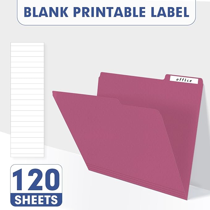 File Folder, PANDRI 120 Pack Colored File Folder, 1/3 Cut Tab, Letter Size, Assorted 6 Dark Colors Filing Folder for Office School Business