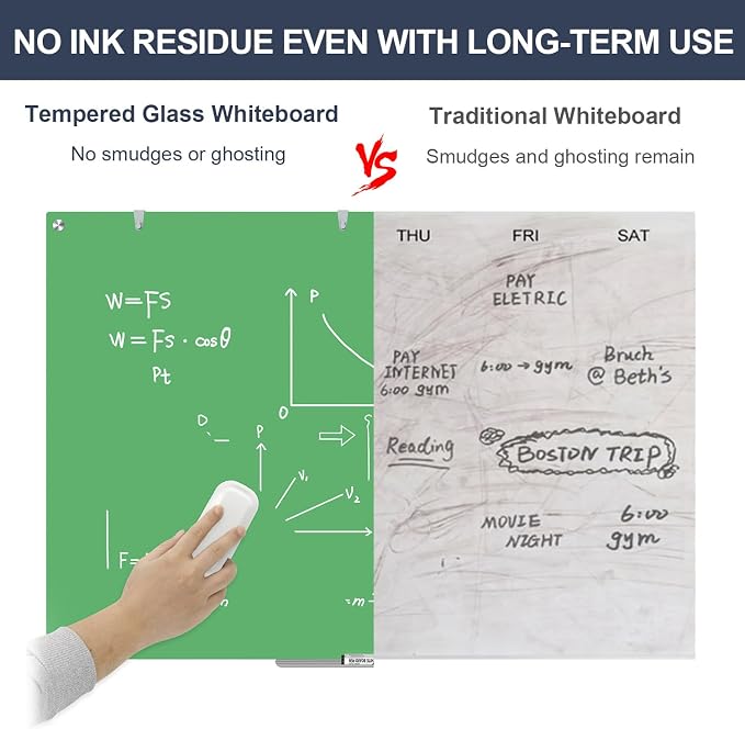 Glass Whiteboard 48x36 Magnetic White Board Dry Erase Board for Wall | Magnetic Surface, Dry Erase, Large Frameless Glass Whiteboard, Ideal for Office Home School Classroom Kitchen