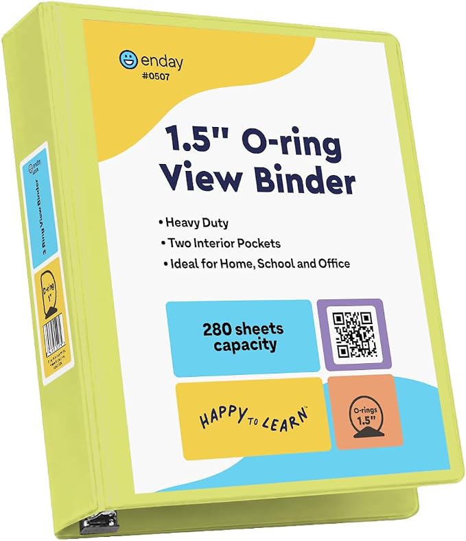 Enday 3 Ring Binder 1.5 Inch, Green Heavy Duty Three Ring Binder, 325 Sheets Capacity - 1.5 Inch Binder for Home School and Office