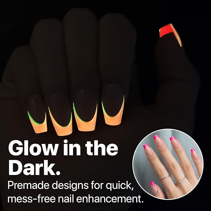 SXC Cosmetics X-Pro Tips French Tip Press On Nails - Bright Pastel Glow in the Dark Series (GLOW119-S Coffin)