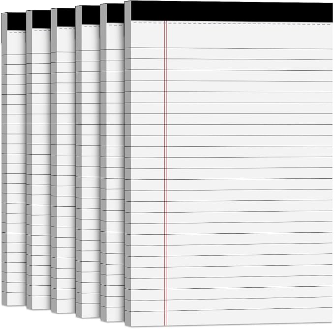Note Pads 5x8 Small Legal Pads White Notepad, 6 Pack, Narrow Ruled Notepads | Micro Perforated Legal Writing Pads Memo Pad, 30 Sheet/ Note Pad, Notebook Paper Tablet for School, Lined Note Pad 5x8''