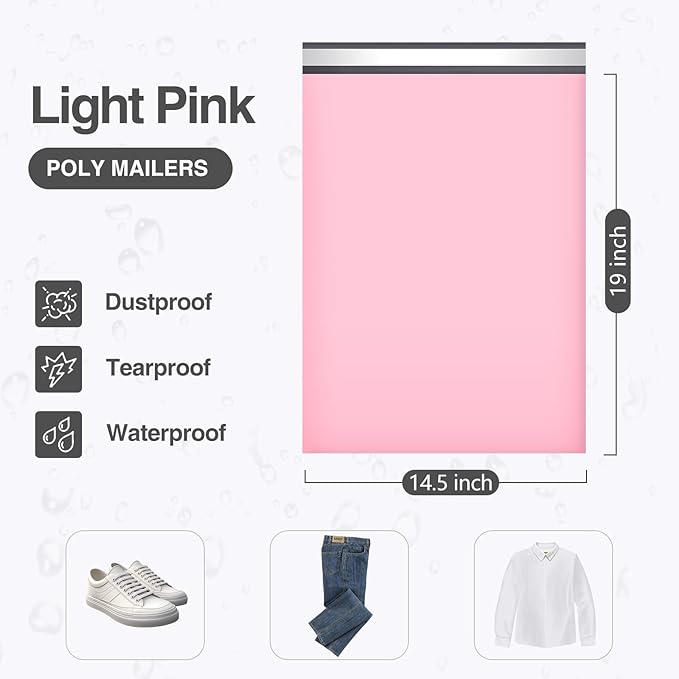 UCGOU 14.5x19 Poly Mailers Light Pink Shipping Bags Self-Sealing Waterproof and Tear-Proof Poly Bags for Shipping Poly Mailers for Clothes Mailing Bags for Small Business 50 Pack