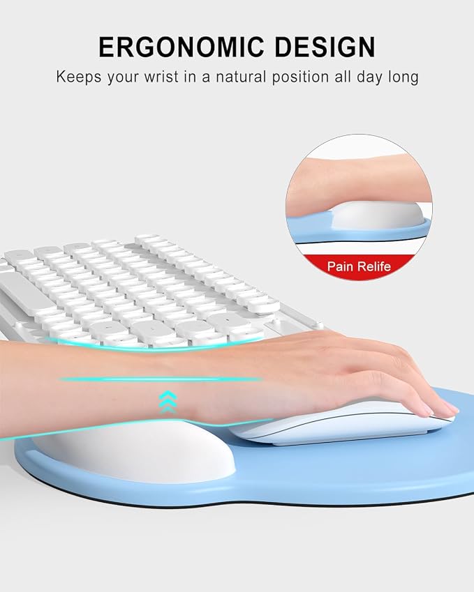Auhoahsil Ergonomic Mouse Pad with Wrist Rest, Comfortable Silicone Non-Slip Computer Pain Relief Gel Mouse Mat with Wrist Support for Gaming, Work, Office, Women & Men, Cute Pattern, Blue White