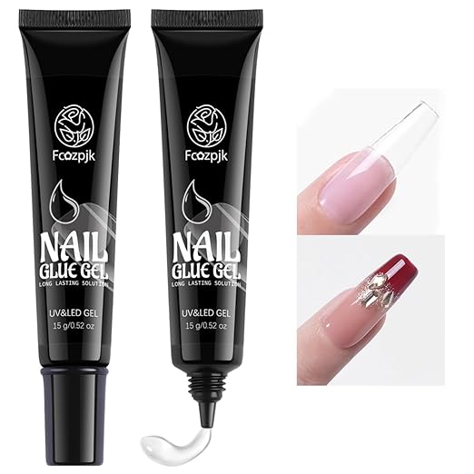 Soft Gel Nail Tips Glue, 2Pcs 15ml Super Strong Semi Solid Nail Glue Gel UV Light Curing Needed Glues for Press On Clear False Tips Bonding Acrylic Nails Extension Home Manicure