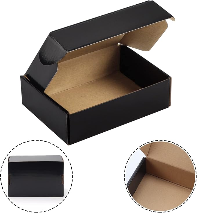 Hoikwo 40 Pack Black 7x5x2 Shipping Boxes | for Small Business, Black Packaging Cardboard Boxes, Moving Mailing Packing Box