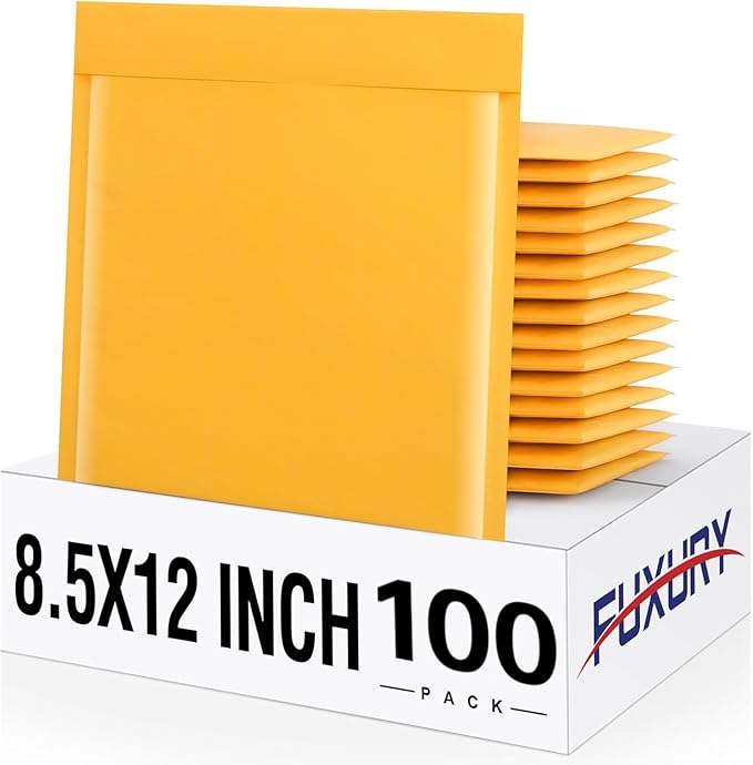 Fuxury Kraft Bubble Mailers 8.5x12 Inch 100 Pack, Strong Adhesion Padded Envelopes #2,Self Seal Bubble Envelopes, Padded Mailers,Book Mailer Packaging for Small Business,Yellow