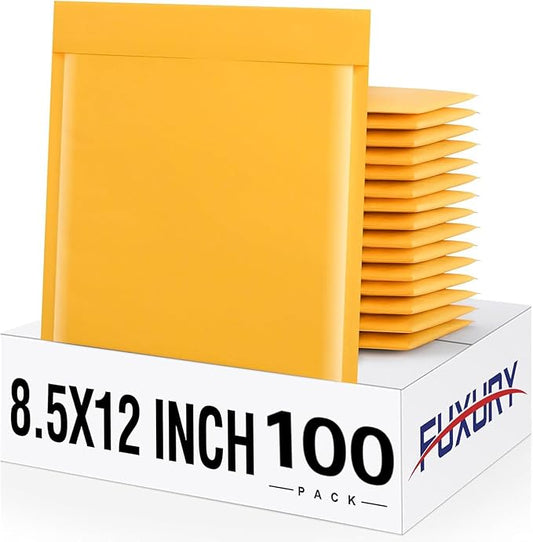 Fuxury Kraft Bubble Mailers 8.5x12 Inch 100 Pack, Strong Adhesion Padded Envelopes #2,Self Seal Bubble Envelopes, Padded Mailers,Book Mailer Packaging for Small Business,Yellow