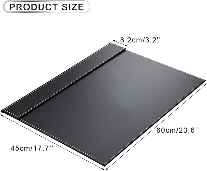 Ultra-Smooth PU Leather Desk Pad & Mat Office Desk Drawing & Writing Board A3/ A4 File Paper Clip Table Protector Mat on Top Large 24''x18'' (Black)