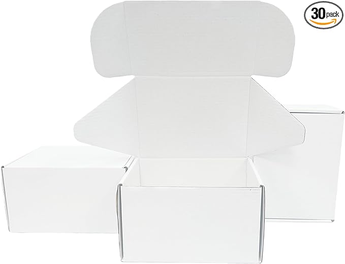 8x6x4 inch Small White Mailers Boxes Pack of 30 Recyclable Corrugated Gift Box for Packaging Shipping