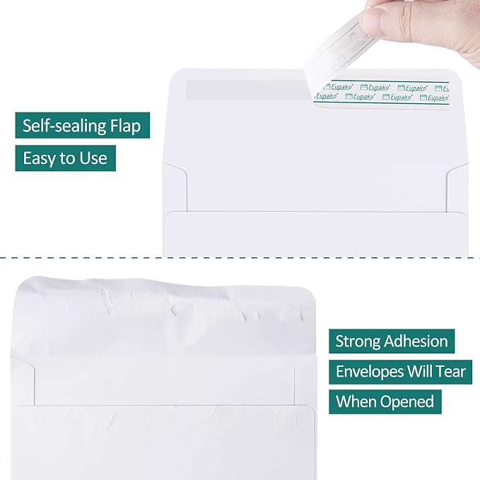 Eupako A6 White Envelopes 4x6, 100 Pack Self Seal Envelopes for 4x6 Cards, Photos, Invitations, Wedding, Graduation, Baby Shower, RSVP, 6.5 x 4.75 Inches