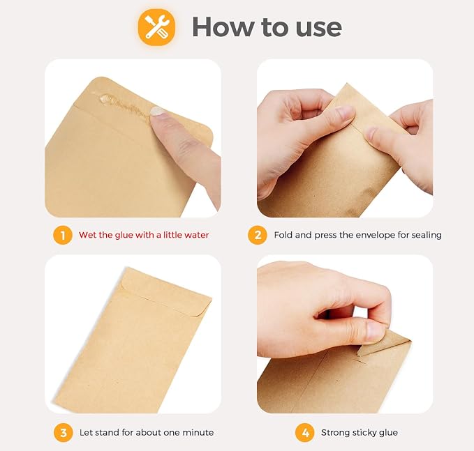 Brown Cash Envelopes 3-1/2 x 6-1/2 for Money Budgeting 100 Pack | Kraft Money Envelopes, Self Adhesive Closure, Ideal for Budgeting, Cash, Coins, Checks, Seeds and Money Savings Challenges