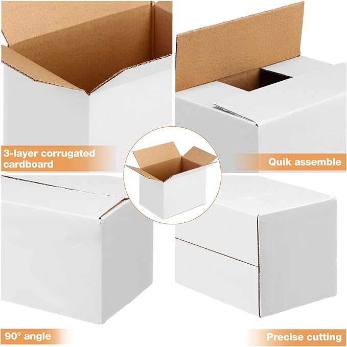 Yeaqee 72 Pcs Shipping Boxes Corrugated Cardboard Small Shipping Boxes for Packaging Mailing Packing Moving Small Business Storage Crafts Gifts(6x4x4 Inch,White)